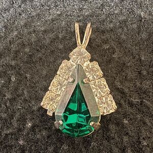Vintage Bug Charm Jewelry Pendant Necklace Emerald Green Stone Teardrop Statemen